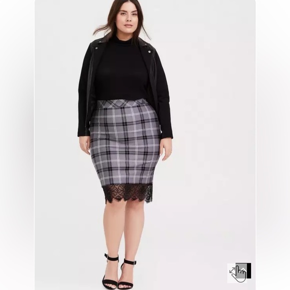 Torrid Mini Studio Luxe Ponte Lace Trim Pencil Skirt Plaid Dark Pearl Gray 2X - Picture 1 of 4
